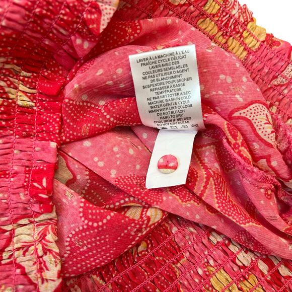 Joie Semi Sheer Pink Floral Top Womens Sz Medium Smocked Waist Cottagecore Boho - Picture 9 of 12